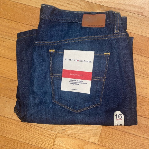 VINTAGE Y2K TOMMY HILFIGER JEANS SIZE 16A DARK WASH STRAIGHT LEG BOYFRIEND NWT - Picture 6 of 15